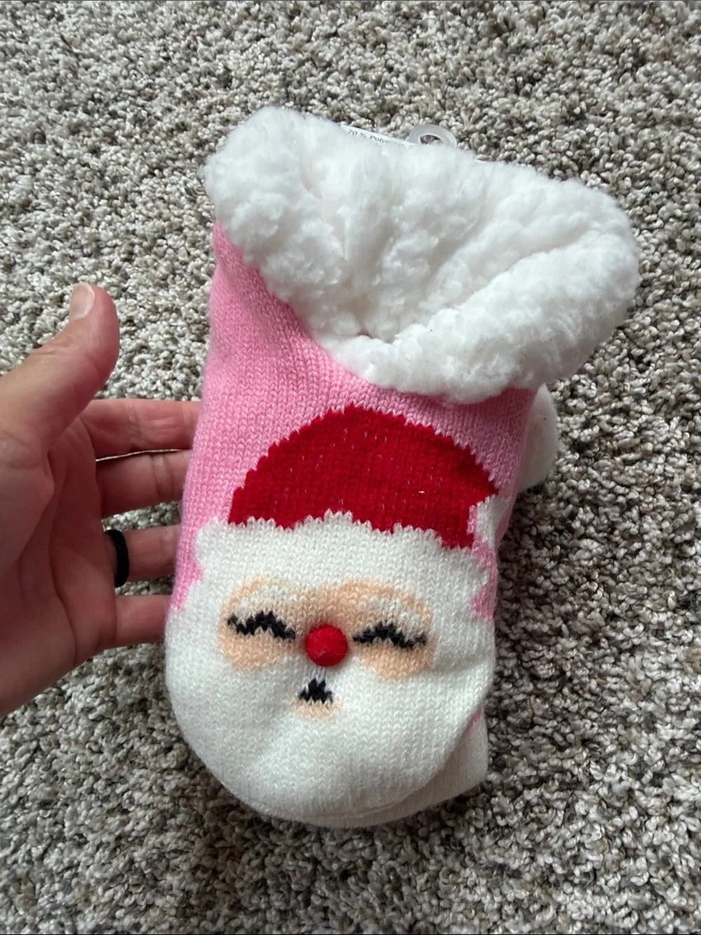 NWT Celebrate It Pink Santa Plush Cuff Slipper Socks